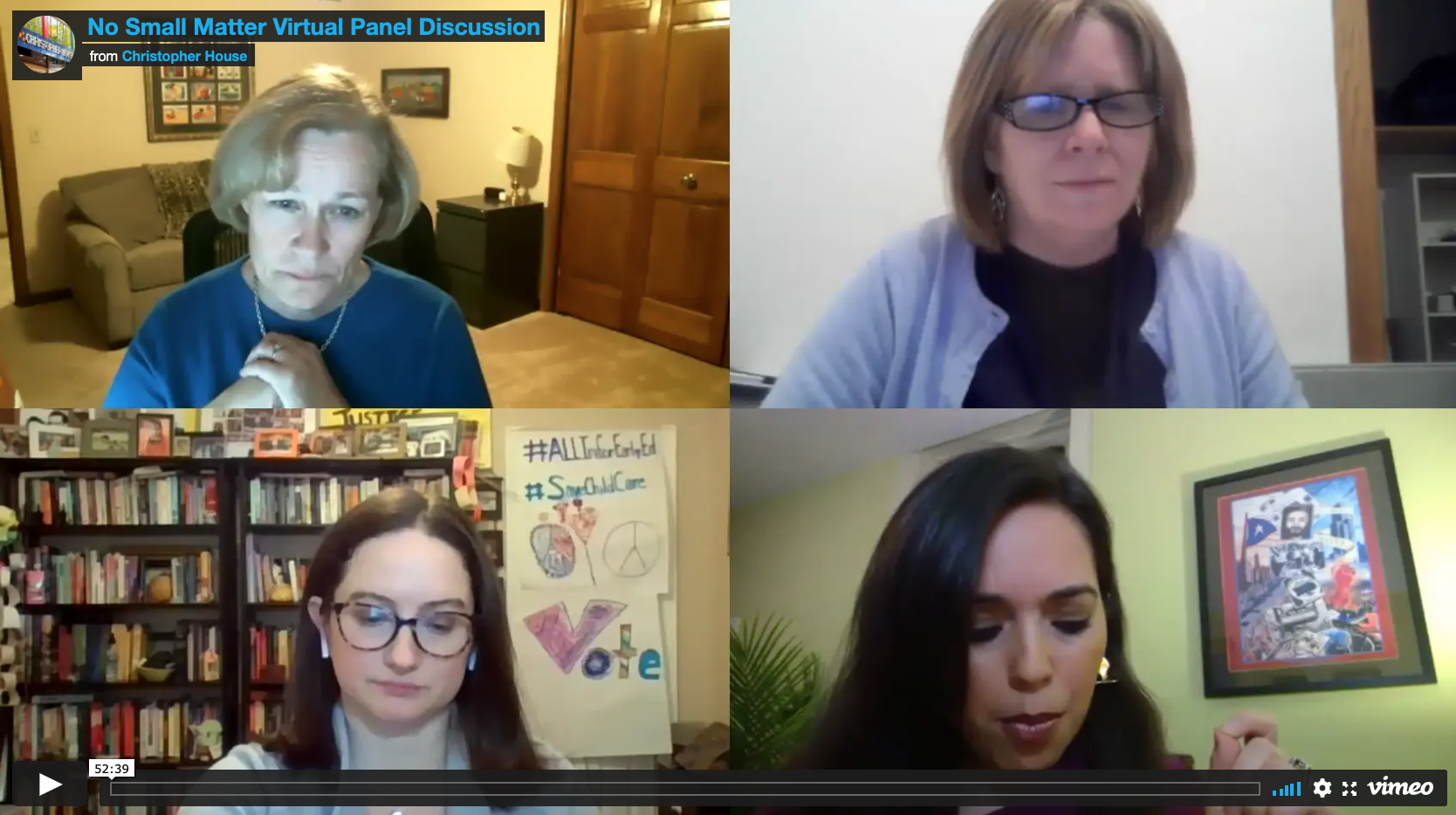 Zoom screen with 4 people on a video conference.